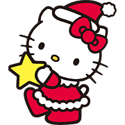 Hello Kitty wearing a Santa outfit and carrying a star